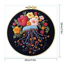 1 件刺绣套装，20x20cm/7.9x7.9 英寸，美丽的水母图案，适合成人和初学者的手工 DIY 刺绣套装，包括绣花布、说明书、绣花绷和针，适合送给朋友或家人的节日礼物、家具、办公室手工艺术品