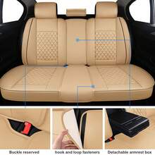 Universal Premium Leather Seat Covers For Car Full Set, Breathable Leather Automotive Front And Rear Seat Covers & Headrest For Comfortable Driving, Fits Most Of Cars(Beige With Coffee Line) - Beige with Coffee Line - 查看 9