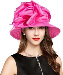 2025 Bucket Hats Women Ladies Girls, Organza Derby Fascinator Hat Tea Party Bridal Church, Hats - 4455 màu hồng - Xem 7