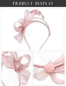 Fascinators Hats Women,Tea Party Fascinator Hair Clip With Feathers Wedding,Derby Hats Headbands - Ha9461- Hồng - Xem 2