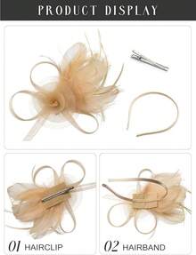 Fascinators Hats Women,Tea Party Fascinator Hair Clip With Feathers Wedding,Derby Hats Headbands - Ha9462-gold - View 4