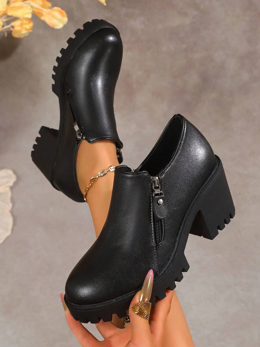 2025年冬季新款厚底休闲时尚女式浅口鞋 - 黑色 - 查看 1