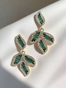1 Pair Green Crystal Coconut Leaf Dangle Earrings, Bohemian Style Jewelry For Beach Vacation, Elegant And Charming, Suitable For Gifts And Daily Wear