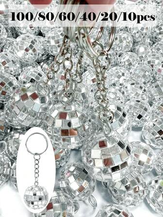 80/60/40/20/10/5pcs Set Disco Ball Keychain, Colorful Shiny Reflective Disco Ball Keychains, 70s Disco Ball Keyrings In Silver, Rose Gold, Gold, Blue, Purple Mirror Ball, For Birthday, Graduation, Anniversary, Holiday, Party, Wedding, Christmas Tree Decor, Party Favors, Gifts For Friends, Family, Neighbors, Guests