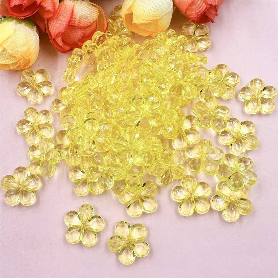 50/100Pcs 14mm Multicolor Spacer Loose Beads With Hole Flower Shape Handmade Material - Màu vàng - Xem 1
