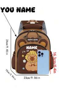 1 pieza Capibara personalizado, Bolso de doble clic, Mochila personalizada con estampado de Capibara de dibujos animados con nombre personalizado para niños y niñas, mochila mini ligera y linda con nombre personalizado o texto festivo, bolso de moda con cierre de cremallera de nailon, bolso casual multifuncional para uso diario, regalo perfecto entre amigos, multifuncional, ornamental, letra, elegante, moderno, colorido, lindo, adorable, casual, personalizado, único, personalizado, regalos ideales para él, regalos ideales para ella