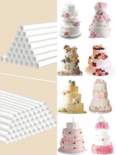 2/12/24支装白色塑料蛋糕支撑杆，蛋糕假人棒，空心蛋糕假人，适用于多层蛋糕、婚礼蛋糕柱、圆形蛋糕吸管，用于堆叠和支撑优雅的多层蛋糕，适用于派对、婚礼、生日、装饰支撑，适用于较高的烘焙项目，蛋糕烘焙用品，光滑圆柱形设计，直径0.4英寸，长度9.5英寸。