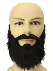1/2pcs Street Style Spandex Long Fake Beard And Mustache Set, U Shape Artificial Facial Hair For Men, Christmas Party Festival Costume Accessory,Funny Costume Party Male Man Halloween Beard Easter Party Cosplay Facial Supplies Disguise Game Black Mustache,Party Beard Photo Props, Christmas Party Supplies