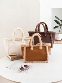 女士毛绒斜挎包手提包，秋冬新款时尚优雅可爱柔软仿麂皮托特包大容量单肩包，可调节肩带，是女性休闲外出和日常使用的完美礼物，新款女士皮草包