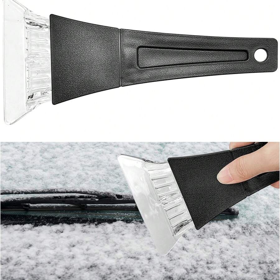 1 Pieza Pala de hielo para auto - Mango de plástico negro + Hoja antiarañazos transparente Pala portátil para descongelar y deshelar parabrisas/ventanas para auto/SUV/camión/autocaravana Herramienta quitanieves de invierno