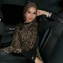 ZGMYC Watercolour Floral Printed Hijab Scarf For Women Soft Modal Cotton Instant Hijab Head Wraps Shawls Long Scarveshalloween - 棕色豹紋 - 查看 11