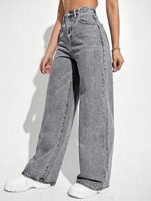 Women's Wide Leg Jeans, High Waist, Butt Lifting Pants - Grey - View 2