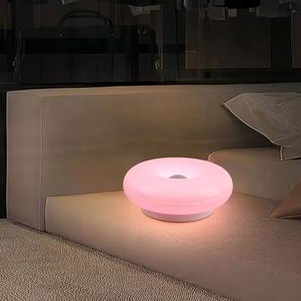 Modern Design Donut Table Lamp, Touch Switch Led Bedside Table Lamp, Plastic Small Three-Color Dimmable Bedside Lamp, Lampshade, Suitable For Living Room, Room, Desktop