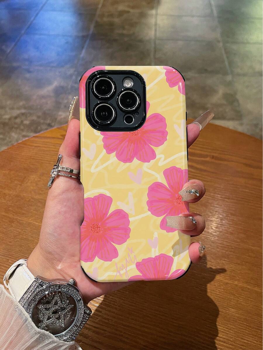 1 件时尚简约花卉线条图案防震防滑柔软 TPU + PC 混合材质手机壳适用于 Apple 11/12/13/14/15/16/16 Plus/16 Pro/16 Pro Max - 彩色 - 查看 1