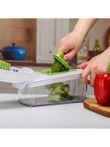 18 قطعة مفرمة الخضروات، شرّاحة الفاكهة متعددة الوظائف، شرّاحة الطعام اليدوية، شرّاحة الخضروات، آلة تقطيع مع وعاء، مفرمة البصل، مبشرة البطاطس المنزلية، لوازم المطبخ، أدوات مطبخ صغيرة، ملحقات المطبخ، أساسيات المطبخ