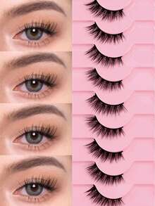 10 أزواج من رموش عين القطة الكاذبة نصف العين، رموش كاذبة منحنية بشكل طبيعي لتكبير العيون، مناسبة للمبتدئين (BY08)