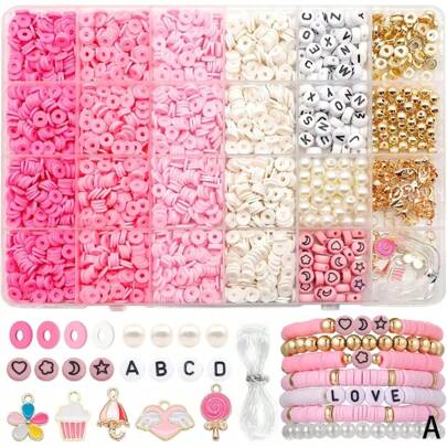1 Box Of 24-Grid Clay Bead Making Kit, Valentine's Day DIY Friendship Bracelet Set For Necklace And Bracelet Making