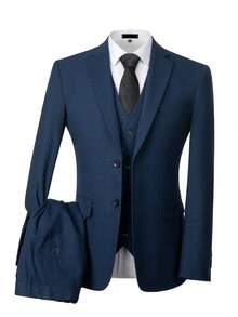 3pcs Men's Plaid Gentleman Suit Set Jacket Vest Pants Slim Suit Versatile For Casual Business Party Wedding Stage Show Blue Size XS-XXXL Fall Winter Clothes For Men - 霧霾藍 - 查看 3