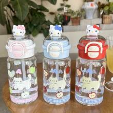 Sanrio 1pc Sanrio Kitty 500MLwater Bottle Double Drinking Plastic Cup With Straw, Portable And Easy To Use For Female Students, Small And Cute Water Cup