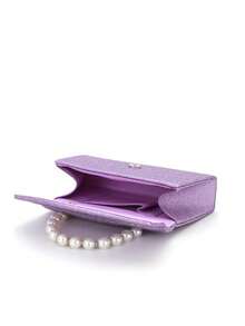1pc Elegant Faux Pearl Decorated Purple Handbag, Party/Event Tote Bag For Women, Elegant Pearl Clutch, Prom Bag - 紫色 - 查看 6