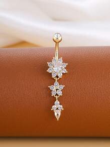 6pcs Gold Butterfly Chain Belly Button Ring Set, Stainless Steel Piercing Jewelry Pendant For Daily Wear