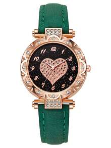 6 bucăți ceasuri rotunde cu cuarț - curea elegantă din piele PU, indicator din aliaj de zinc, cadran din aliaj de zinc și brățară bijuterii pentru femei