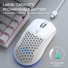 蜂窝状孔无线鼠标，可充电RGB灯光调节，USB即插即用，适合家庭游戏和办公使用