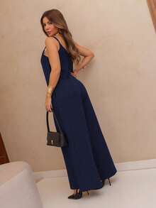 A&DD MODA, REF: Y492 Elegant Women's Jumpsuit With Suspenders, Adjustable Straps And Side Pockets, Casual And Sophisticated Modeling, Uncomplicated And Chic Look, Women's Jumpsuit Tailored For All Occasions, Modern And Comfortable Style - 藏蓝色 - 查看 2