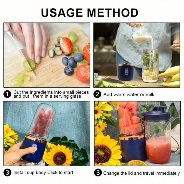1pc Portable USB Rechargeable Blender - 1500mAh Digital Display, Stainless Steel & Plastic Material, Includes Water Bottle For Smoothies, Ice Cubes, Fresh Juice - Compact For Travel, Home, Office Use, Portable Smoothie Blender, On-The-Go Nutrition, Compact Juicer, Durable Kitchen Gadget - Multicolor - View 8