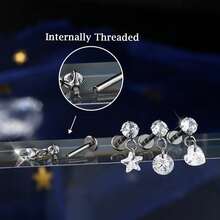 4pcs 16G 18G Threaded Earrings Nose Rings Studs Labret Lip Studs Surgical Steel CZ Zirconia Nose Rings Hypoallergenic Ear Lip Piercing Jewelry For Women Men - Silver - View 3