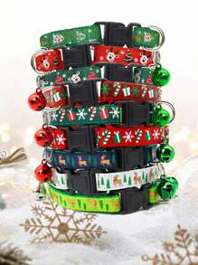 2pcs Color Festive Christmas Pet Collar For Dogs & Cats - Cute & Stylish With Bell Accessory!