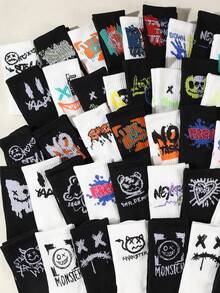 10 Pairs Graffiti Fashion Streetwear Elastic Long Tube Socks For Teens