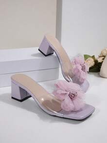 Dép xỏ ngón hở mũi đế dày họa tiết hoa trong suốt dành cho nữ, thiết kế kiểu Pháp thanh lịch, chất liệu PVC, thích hợp cho các buổi hẹn hò và đi chơi bình thường - Màu tím - Xem 5