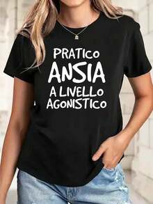 Áo thun nữ cỡ lớn cổ tròn dáng rộng, áo thun ngắn tay in chữ ngộ nghĩnh mùa hè dành cho nữ cỡ lớn màu đen - màu đen - Xem 5