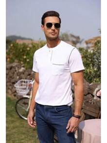 Henley Shirts Slim Fit Button T-Shirthalloween - 白色 - 查看 3