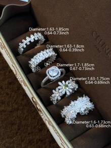 5pcs Elegant Copper Inlaid Cubic Zirconia Fashion Simple Chic Rings Set, Suitable For Wedding, Party, Holiday Gift, Bride