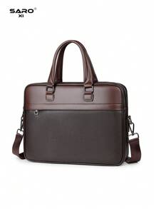saroxi 男士经典公文包，可容纳文件、笔记本电脑，简约时尚，适合商务、通勤、旅行，是男士的高端礼物之选 - 棕色 - 查看 7