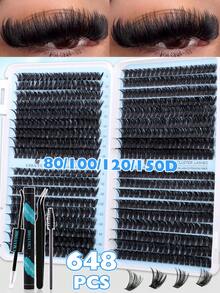 Zestaw 144/180/216/300/648 kępek rzęs D-Roll, sztuczne rzęsy DIY do segmentacji w domu, gęste i puszyste sztuczne rzęsy, z klejem i zabezpieczeniem, szczoteczka do zębów, zestaw pęset, odpowiednie dla początkujących, hybrydowy inteligentny zestaw do przedłużania rzęs 10-16 mm, zestaw DIY: osobiste rzęsy + klej + pęseta + czarna szczoteczka do oczu, łatwy w użyciu, odpowiedni do makijażu i pielęgnacji różnych oczu, na co dzień, na wesele, na imprezę, prezent dla ucznia na powrót do szkoły, zestaw kępek rzęs, rzęsy, sztuczne rzęsy