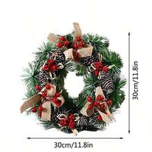 1 pieza Guirnalda artificial de 12 pulgadas con bayas rojas y piñas, decoración de corona de puerta, centro de mesa con velas y accesorios para el hogar en invierno y fiestas navideñas