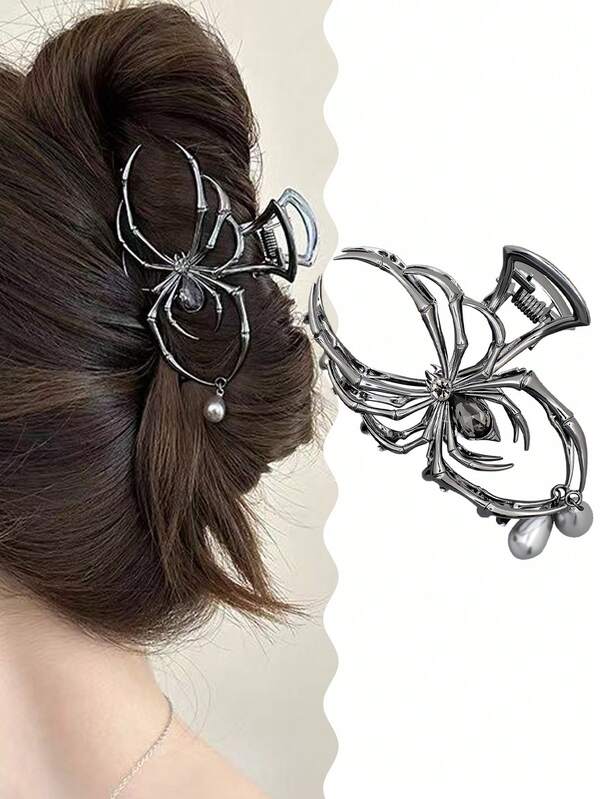 1 Pieza Pinza de Pelo con Diseño de Araña Incrustada de Cristal Rhinestone, Pinza de Pelo de Moda Punk Garra Imprescindible para Halloween