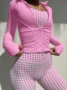 Mystra Solid Color Knit Fitted Casual Sports Jacket For Women