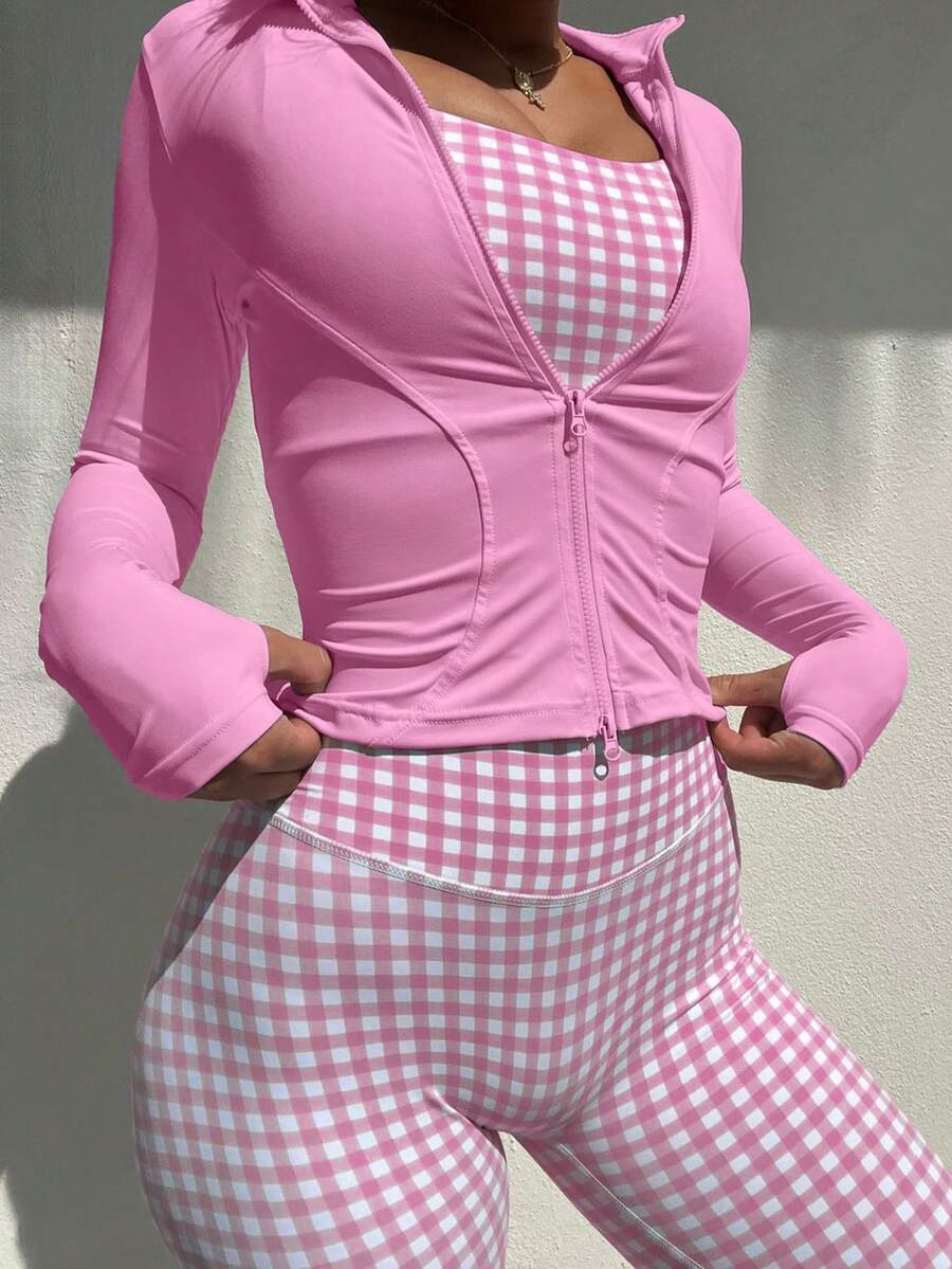 Mystra Solid Color Knit Fitted Casual Sports Jacket For Women