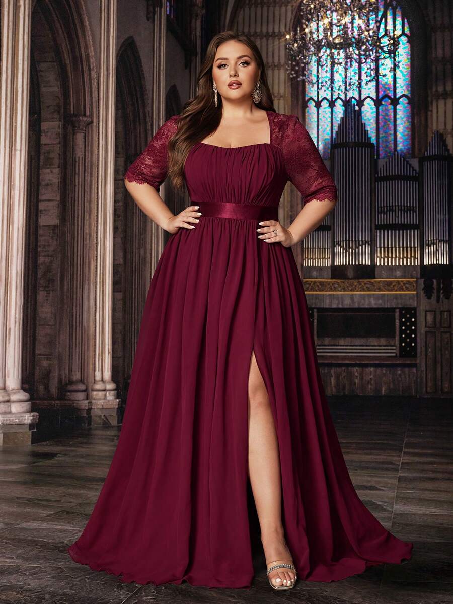 Eleganckie sukienki damskie w dużych rozmiarach, jednokolorowe, koronkowe, z krótkim rękawem