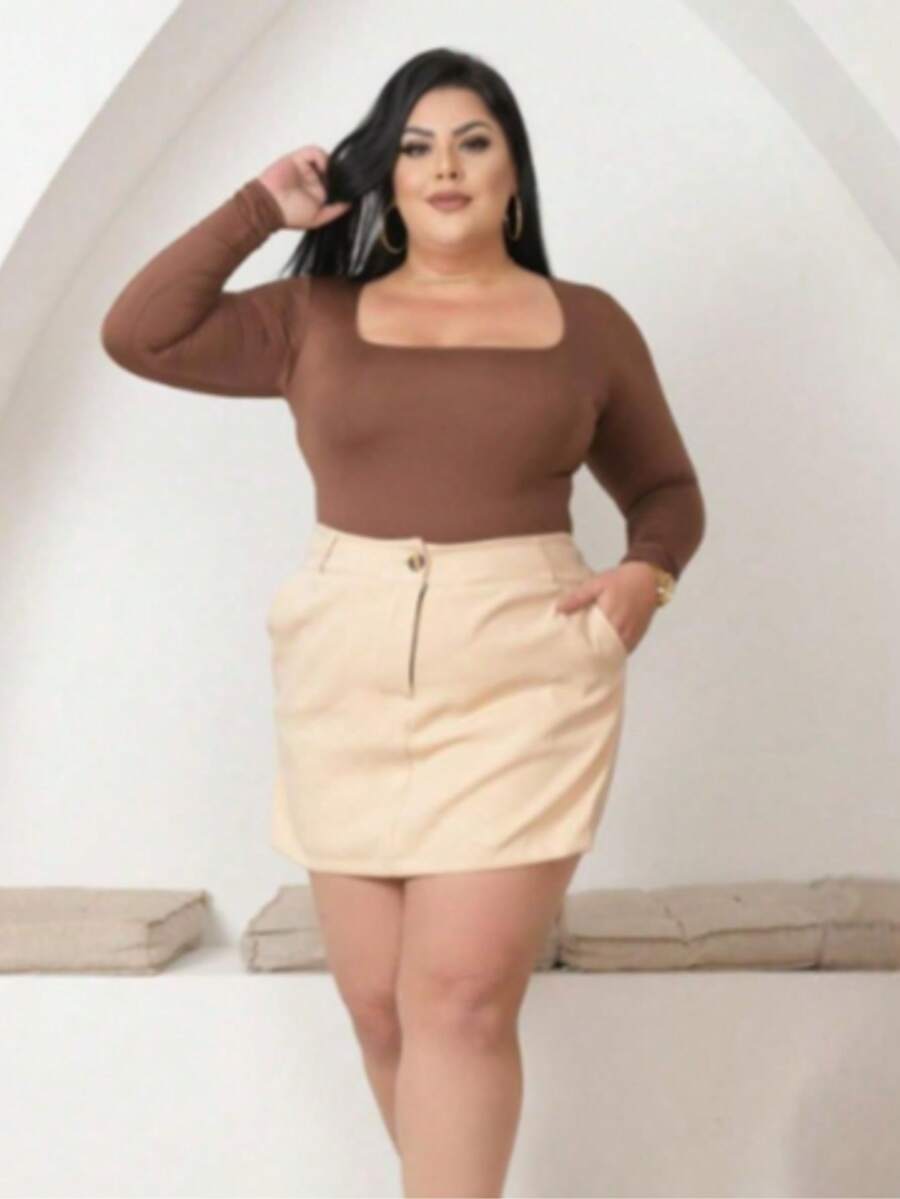 Plus Size Tailored Short Skirt Shorts - 米色 - 查看 1