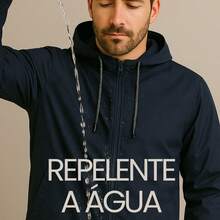 Men's Lightweight Plain Water-Repellent Windbreaker Jacket With Hood - Dark Blue+Plain+P - View 3