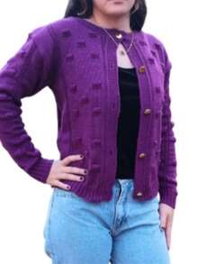 Winter Coat Knitted Cold Weather Blouse Cardigan Style Casual Party Knitwear Women's Clothing - 紫色的 - 查看 3