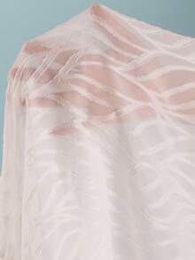 女士纯色提花露肩长袖沙滩罩衫，带腰带 - 白色 - 查看 6