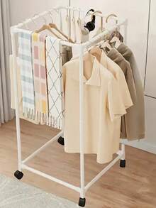 6-Sided Rotating Clothes Rack With Wheels - Sturdy Metal Tube, Freestanding Hanger, Portable Design, Efficient Clothing Storage And Display, Black/White, Laundry Room Organizer | Hexagonal Design | Metal Structure, All-Season Laundry Organizer | Hexagonal Shape - Multicolor - View 12