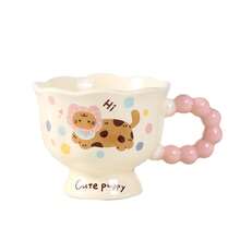Süße Bär & Katze Design Keramik Tasse mit Löffel, Paar Kaffeetasse, Geburtstagsgeschenk für sie, Büro Kaffeetasse, Punkte Keramik Kaffeetasse - Süß minimalistisch hochästhetische Tasse mit sanften Kurven & glänzender Oberfläche, mit mehrfarbigen Punkten (Pink, Gelb, Braun) - langanhaltend wärmeisolierendes Design für Zuhause, Büro oder als Geschenk - Ideal für Kaffee, Tee - Verschiedenfarbig - Übersicht 8