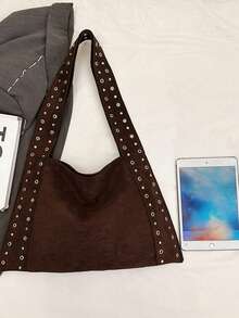 Women's Shoulder Bag, Women's Tote Bag, Large Capacity, Fashion, Elegant, Minimalist, Personalized Metal Crescent Moon Bag, Suitable For Women, Girls, College Students